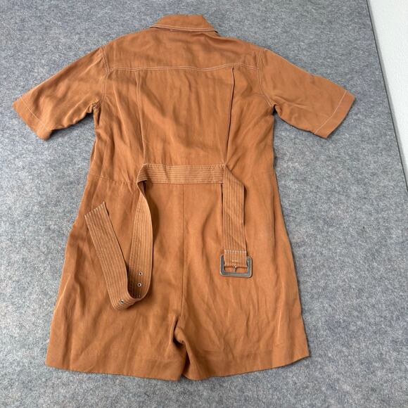 Maje Paris Women's V-Neck Romper Jumper Brown Collared Belted Size EU 40/US L - Picture 6 of 10